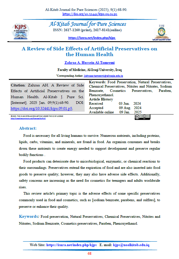 A Review of Side Effects of Artificial Preservatives on the Human Health