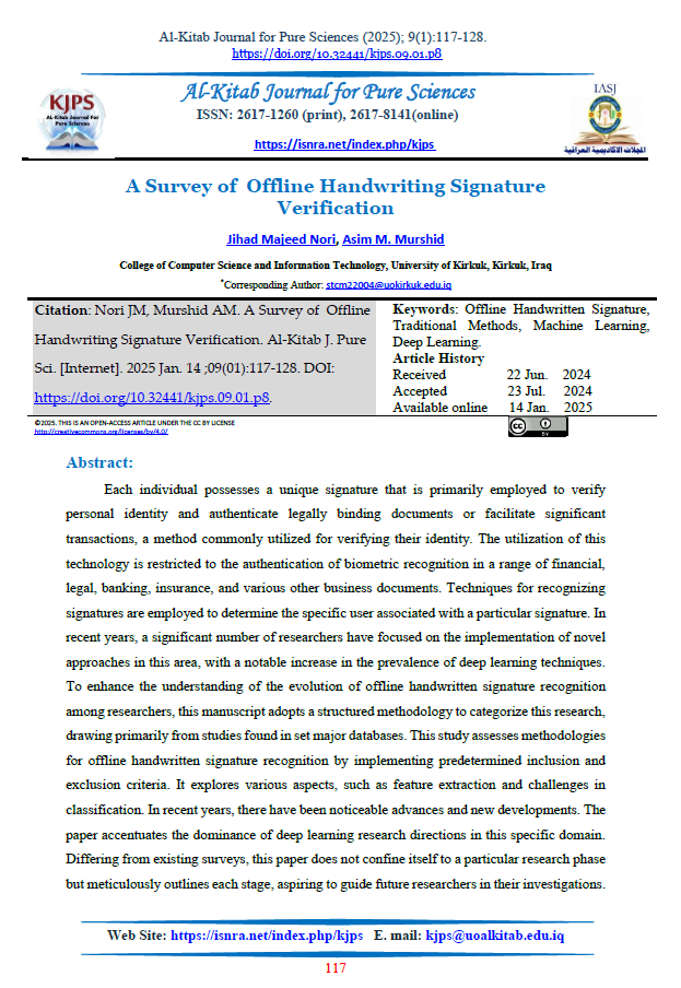 A Survey of  Offline Handwriting Signature Verification