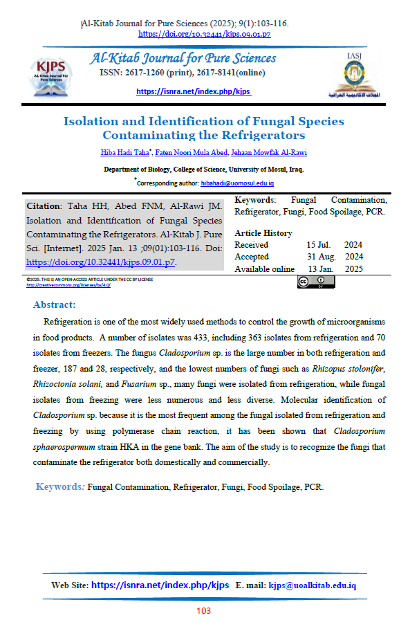 Isolation and Identification of Fungal Species Contaminating the Refrigerators