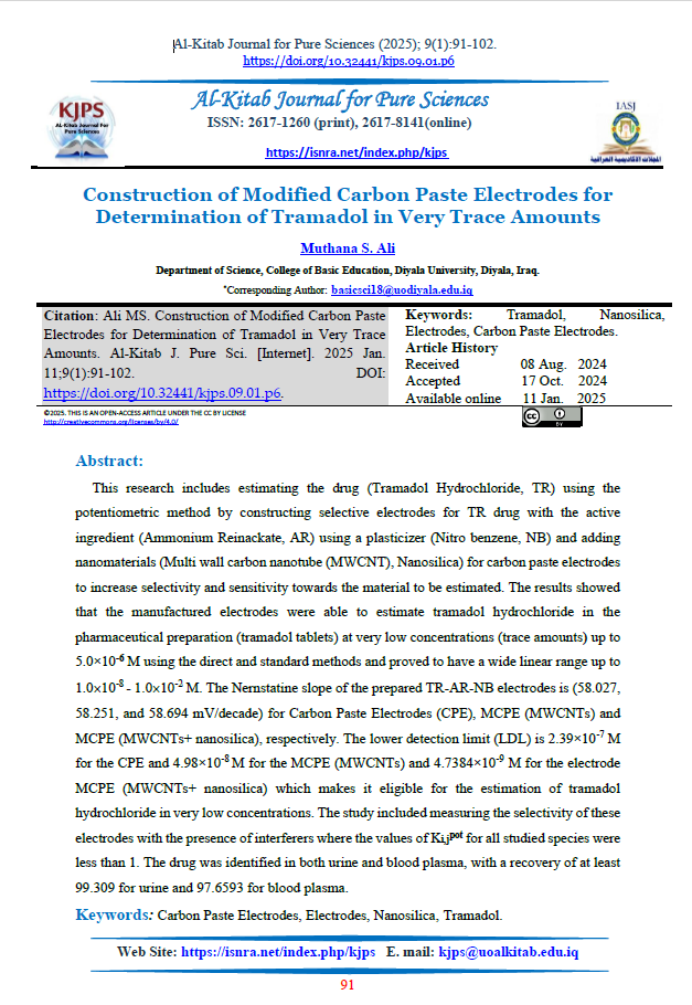 Construction of Modified Carbon Paste Electrodes for Determination of Tramadol in Very Trace Amounts